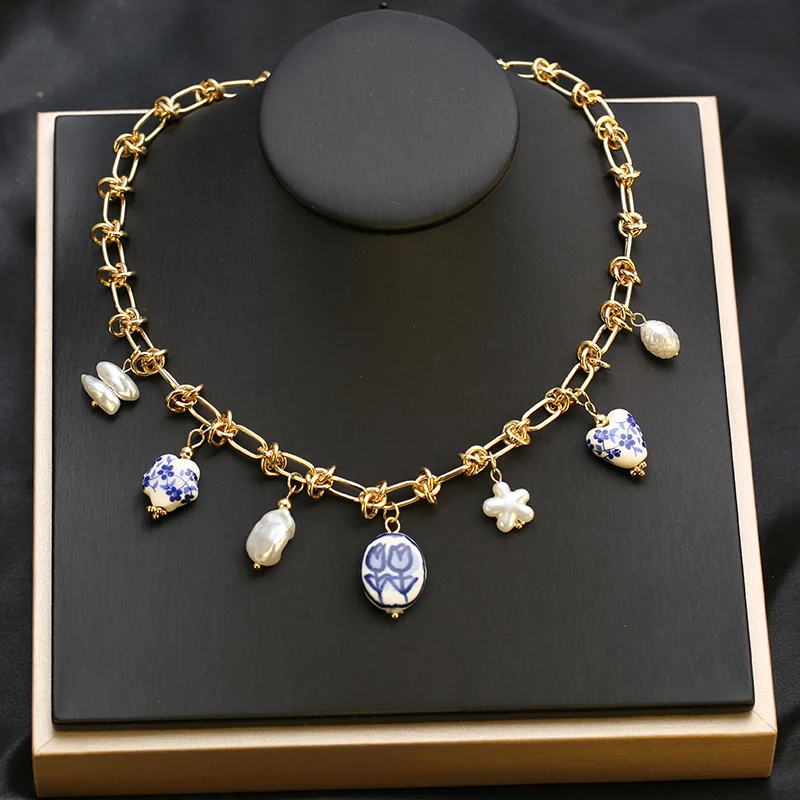 EILIECK 316L acier inoxydable breloques perle étoile céladon pendentif goutte collier pour femmes doré populaire été mode bijoux