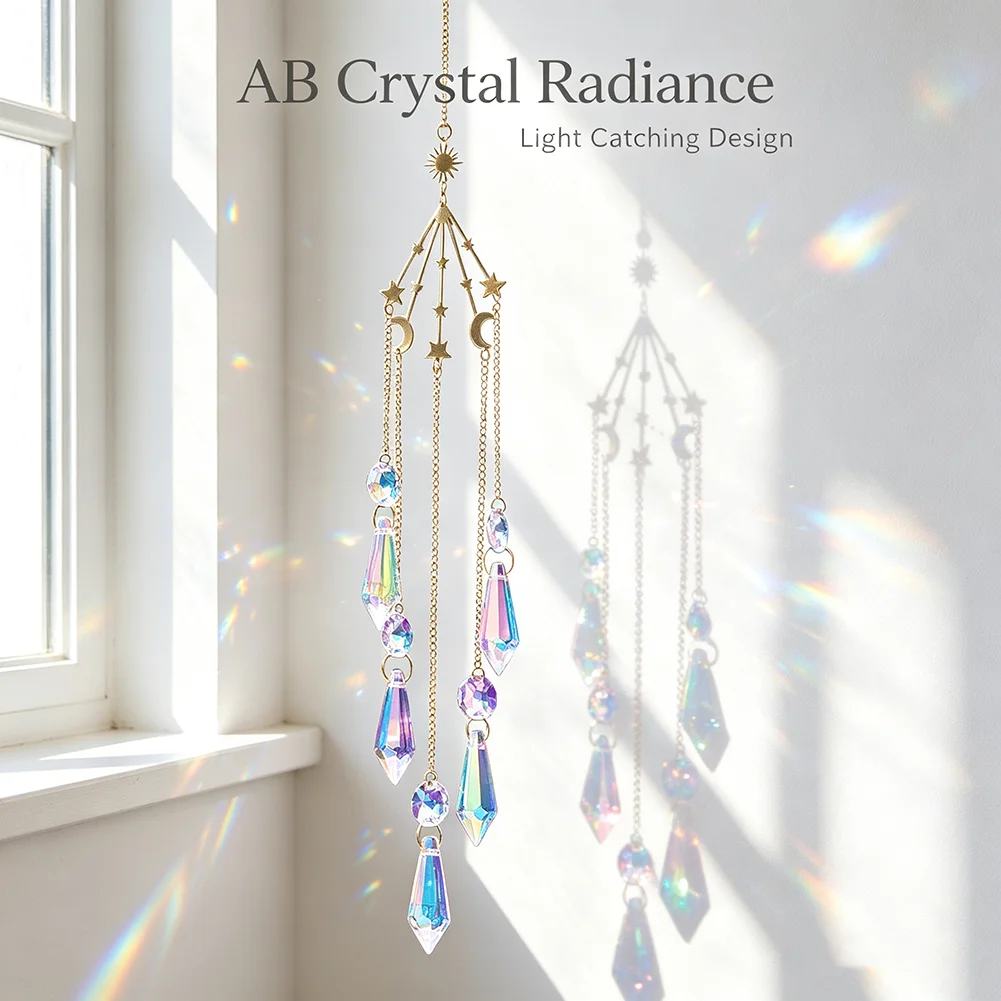 Boho Mond-Stern AB Kristall-Sonnenfänger Prisma Hängendes Ornament Regenbogen-Lichtfänger Fenster Wand Heim Hochzeit Zimmer Deko Geschenk – Detail 1