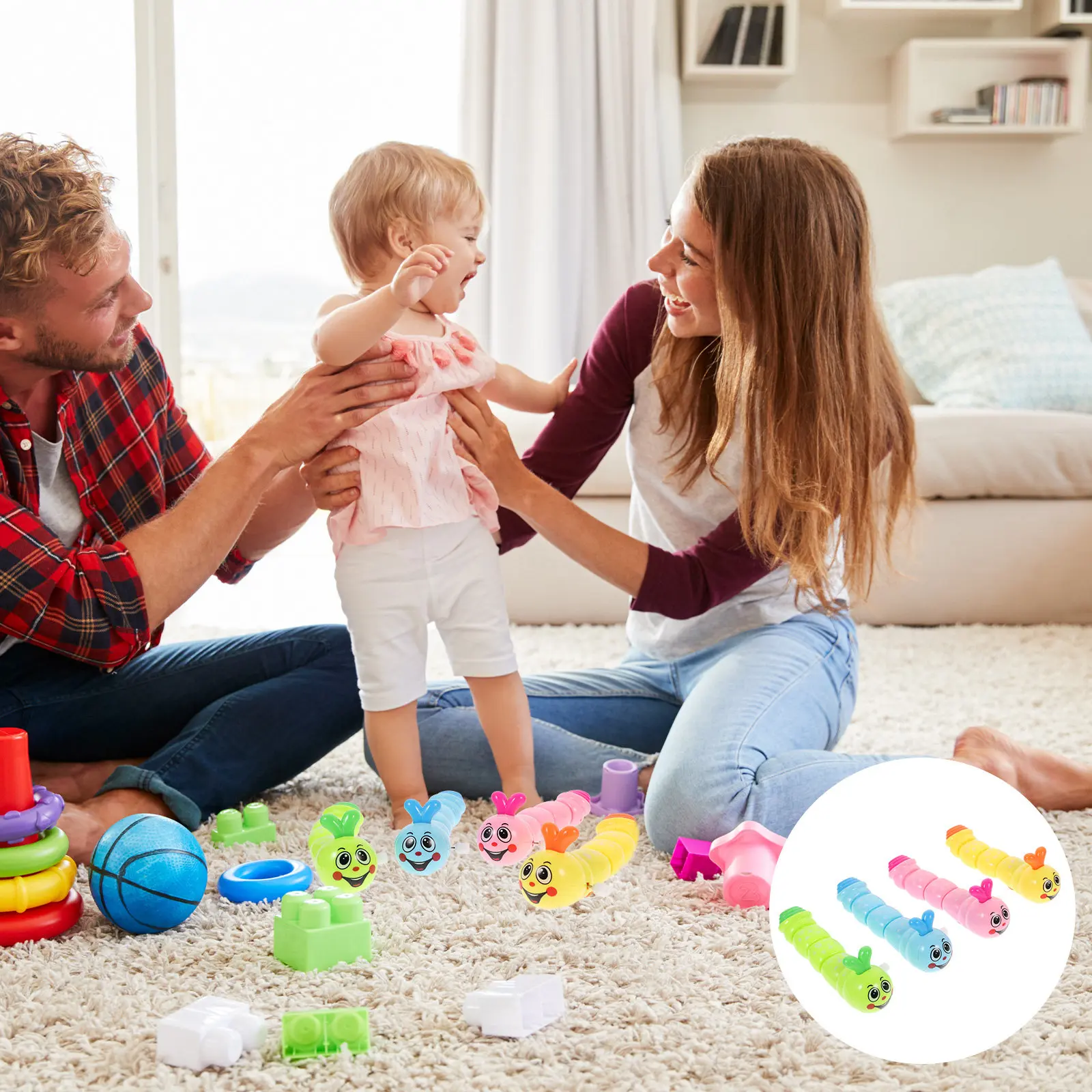 

4Pcs Caterpillar Wind-Up Plaything Bright Colorful Clockwork Animal Educational Kids Gift Improve Coordination