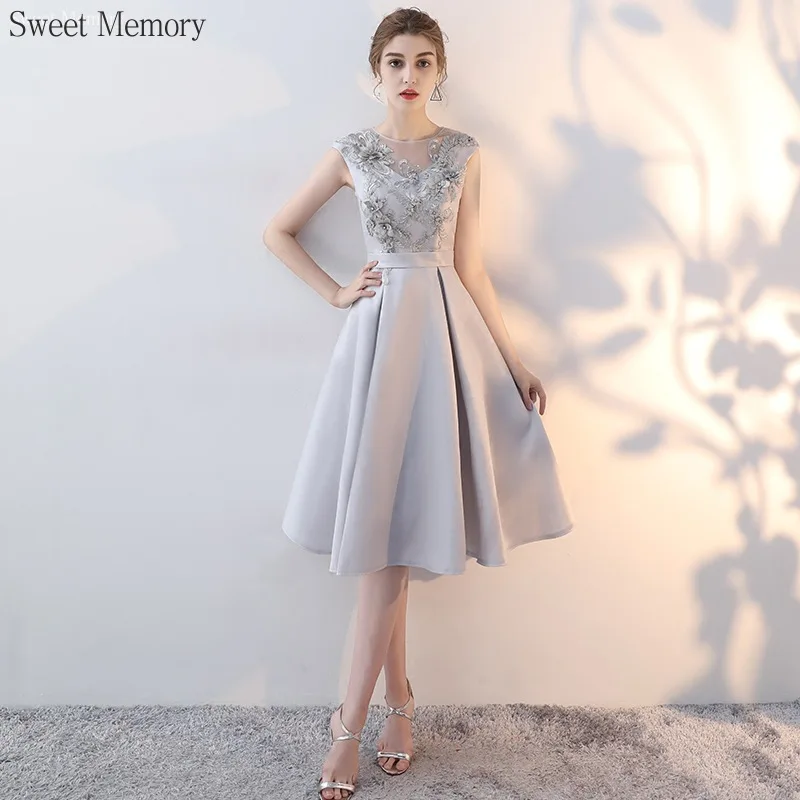 

F110 Sweet Memory Embroidery Satin Party Dress 2024 New O-Neck Sleevess A-Line Short Evening Gowns Lace Up Prom Dresses