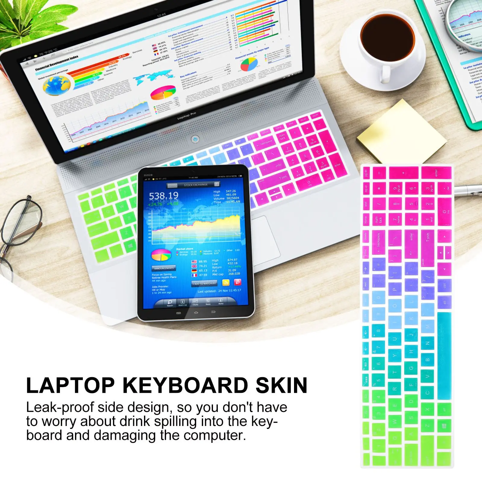 

Laptop Keyboard Skin for 15-Bf Gradient Design Waterproof Silicone Keyboard Protector Dustproof Easy Clean Cover