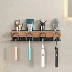 No-Punch Wood Bathroom Toothbrush Holder Tooth Cup Holder Bathroom Mouthwash Cup Holder Toothpaste Toothbrush shelf organizer