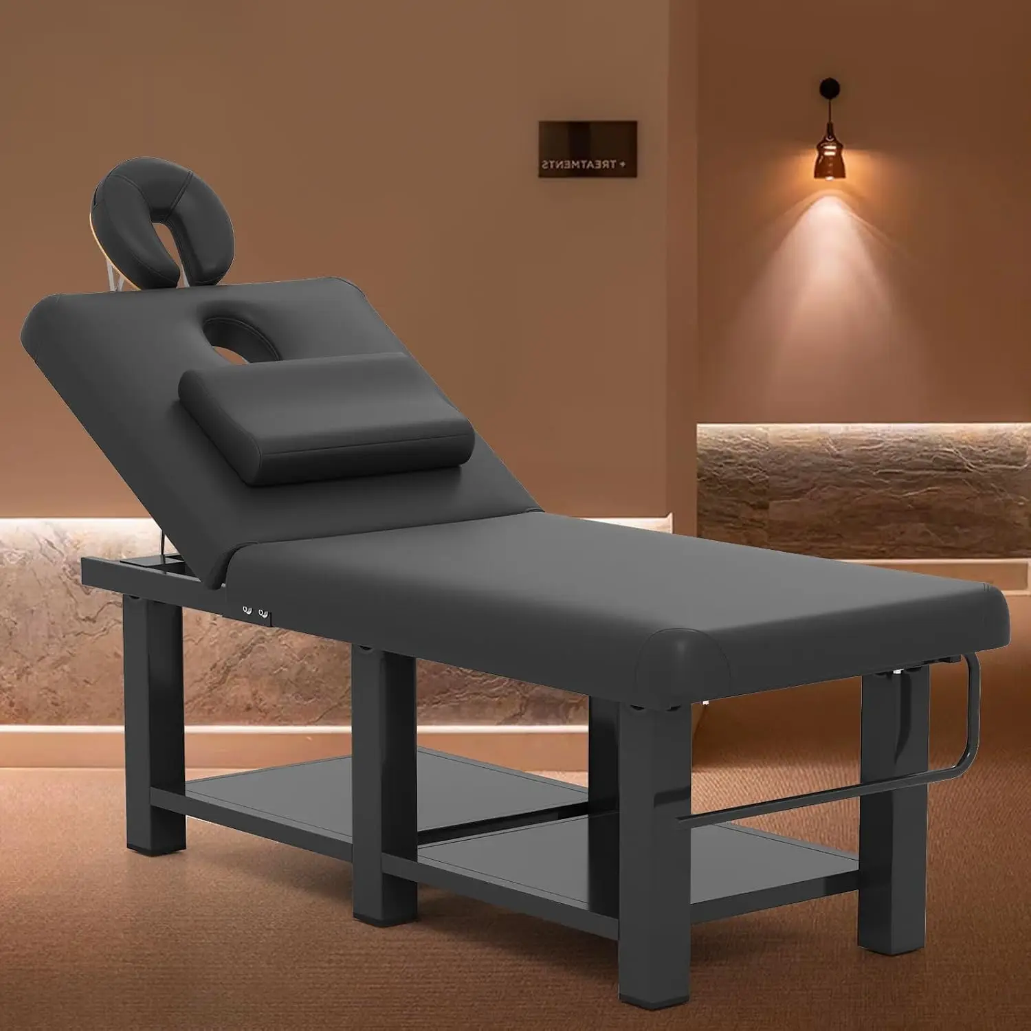 Heavy Duty Massage Table with Face Cradle, PU Leather, Metal Frame, Adjustable Spa Bed for Therapy, Tattoo, Salon, Customized
