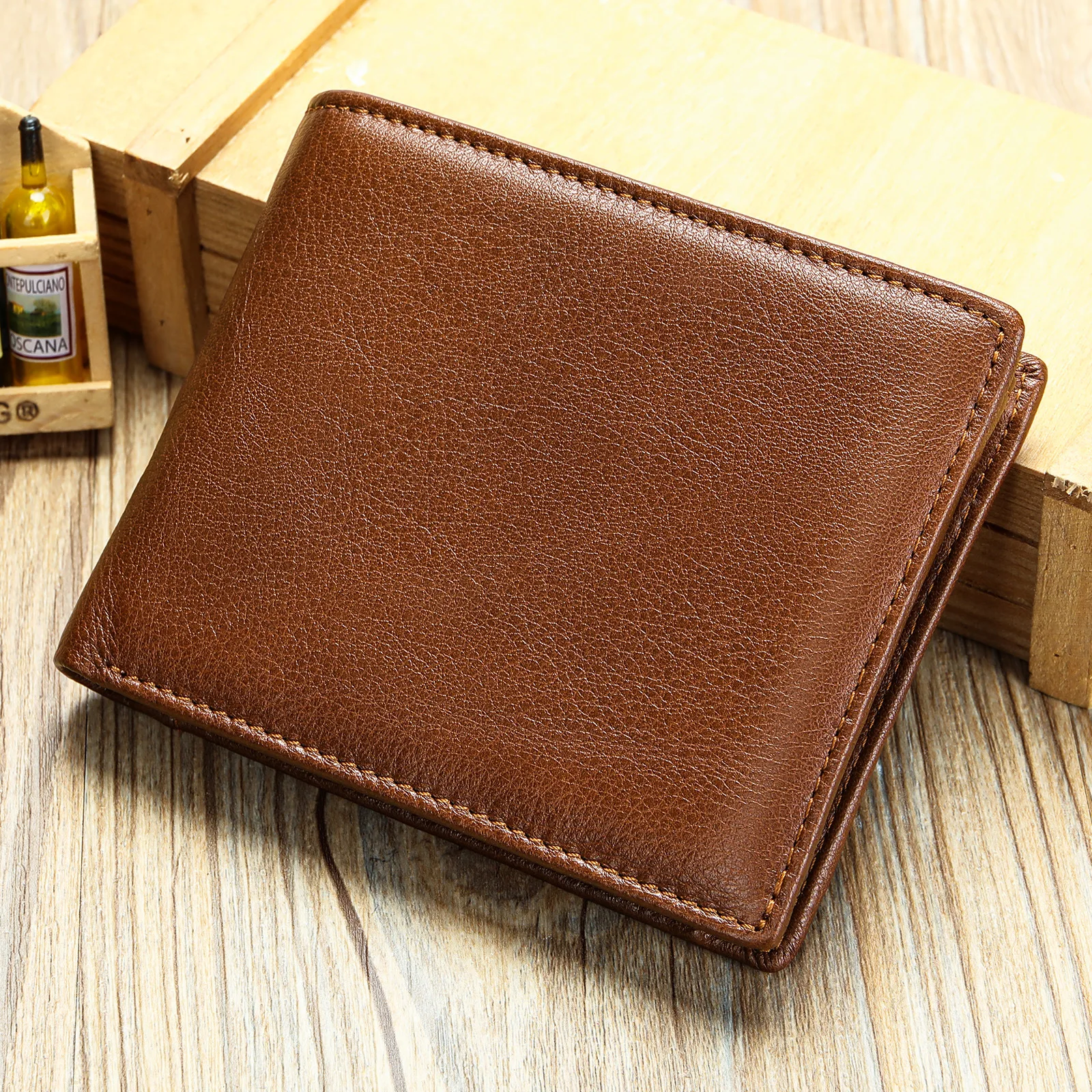 Men's Short Retro Genuine Leather Wallet Vintage Anti-Theft Brush Wallet