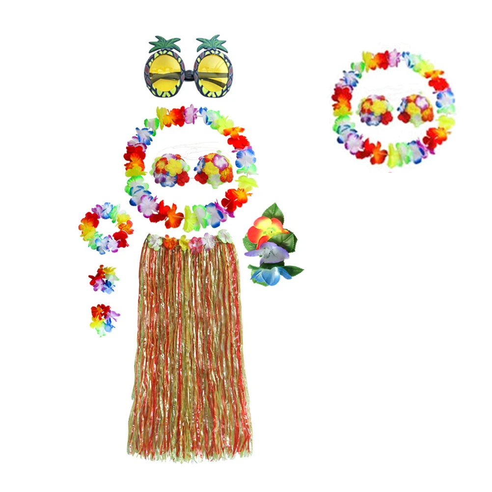 

8 PCS Dance Costume Hawaii Grass Skirt Hawaiian Outfits for Women Skirts Accessories