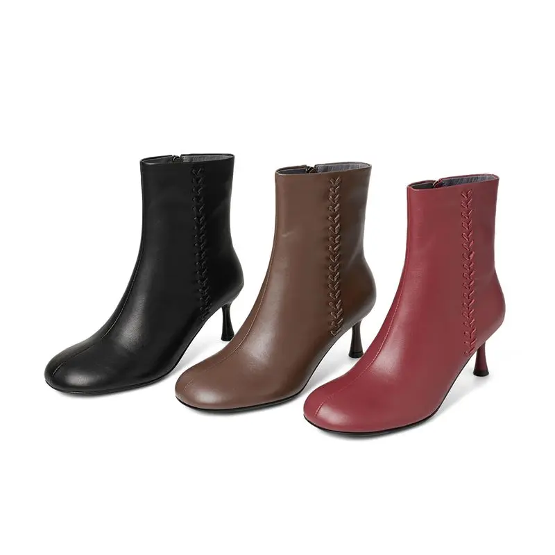 MORAZORA Ankle Boots For Women Nature Genuine Leather Boots Round Toe Thin High Heels Ankle Boots Fashion Office Dress Shoes
