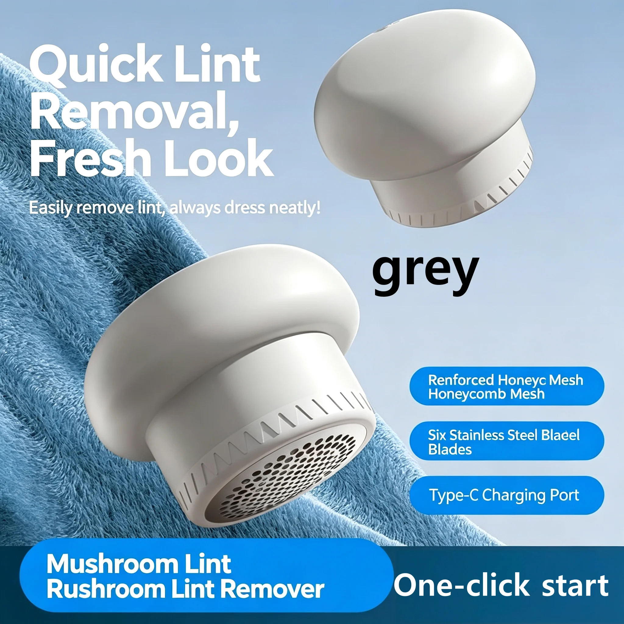 Several Colours to Choose from: Grey, Pink, Green Household Fabric Shaver, Type-C Port Powerful Lint Remover for Sweaters