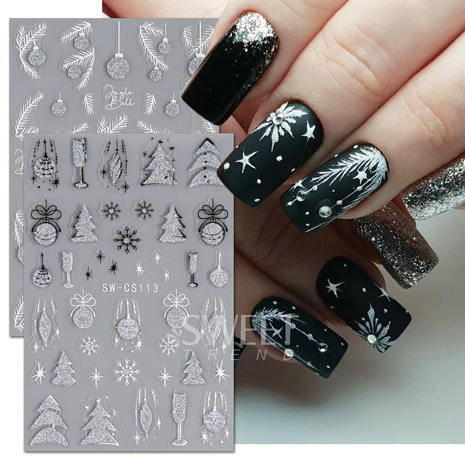 Nieuwe Kerstserie Nagellak Stickers Sprankelende Glitter Nail Art Decoraties Kerstboom Hart Ontwerpen Sneeuwvlokken Manicure Tips