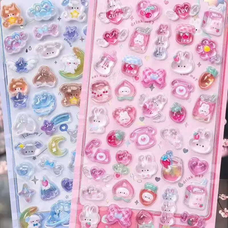 Cartoon-Themed 3D Embossed Diamond Stickers PVC Craft Decals for Scrapbooking & Stationery Decoration DIY