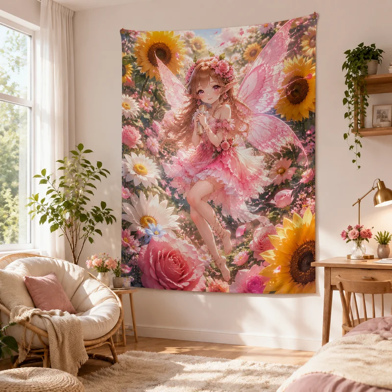VIKAMA “Adventurous Girl” Anime Tapestry, Fantasy Twilight Nature Scene Wall Hanging, Living Room and Bedroom Home Decor