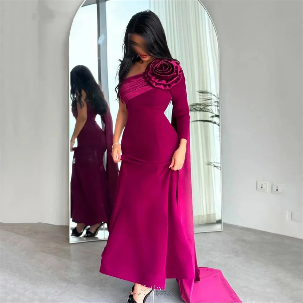 

Cathy Индивидуальные красные платья для выпускного вечера на одно плечо с 3D цветком, шаль, платья русалки, элегантное вечернее платье длиной до пола, 2025