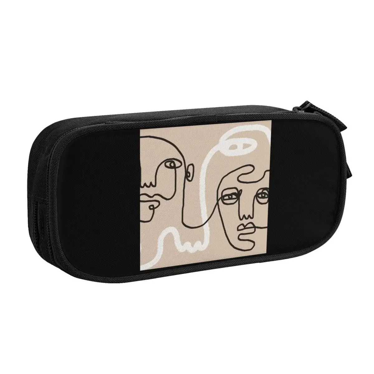 Custom Kawaii Abstract Minimalist Emotions Pencil Case for Girls Large Storage Faces One Line Art Pencil Bag School Accessories