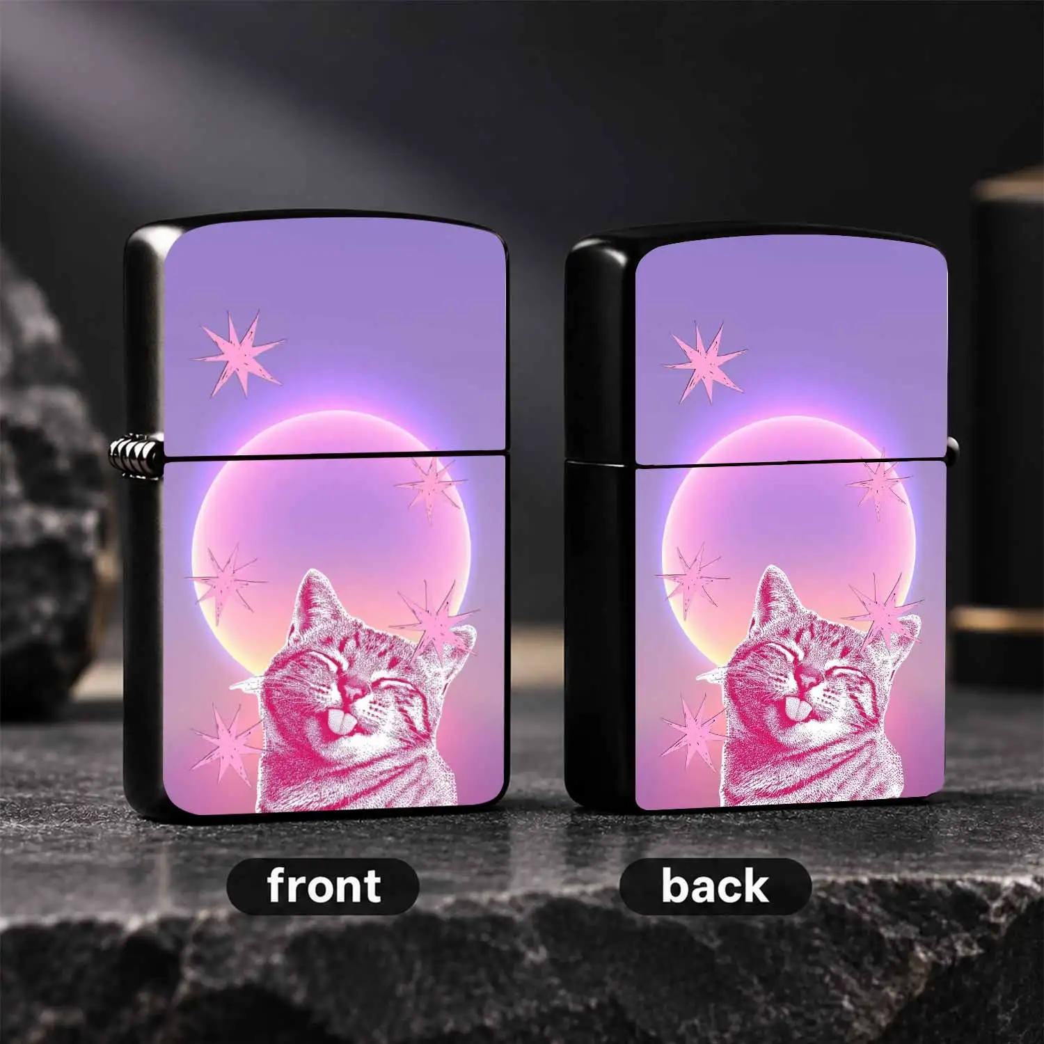 Dreamy Purple Gradient Glowing Cat Lighter Cute Smiling Kitten Withprint Portable Versatile Lighter Ideal For Everyday Use Gifting And Personalunique Aesthetic Accessory For Cat Lovers A Humorous And Interesting Lighter