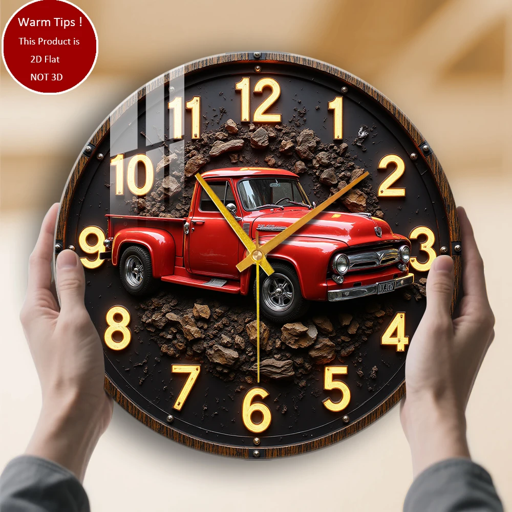 

Настенные часы из закаленного стекла, винтажные красные часы-грузовик, подходящие для настенного декора или настольного дисплея в любом месте