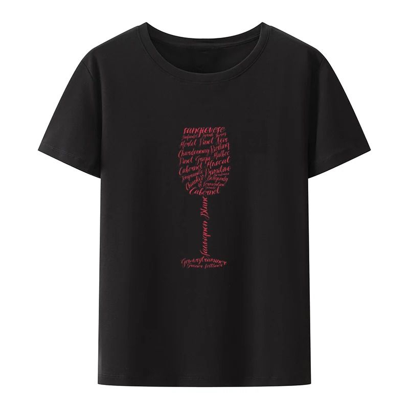 Wine Types Glass Red Printed T-shirt Funny Tee Women's Cropped Portrait Retro Shirts and Blouses Ulzzang T-shirts Hipster Blusa