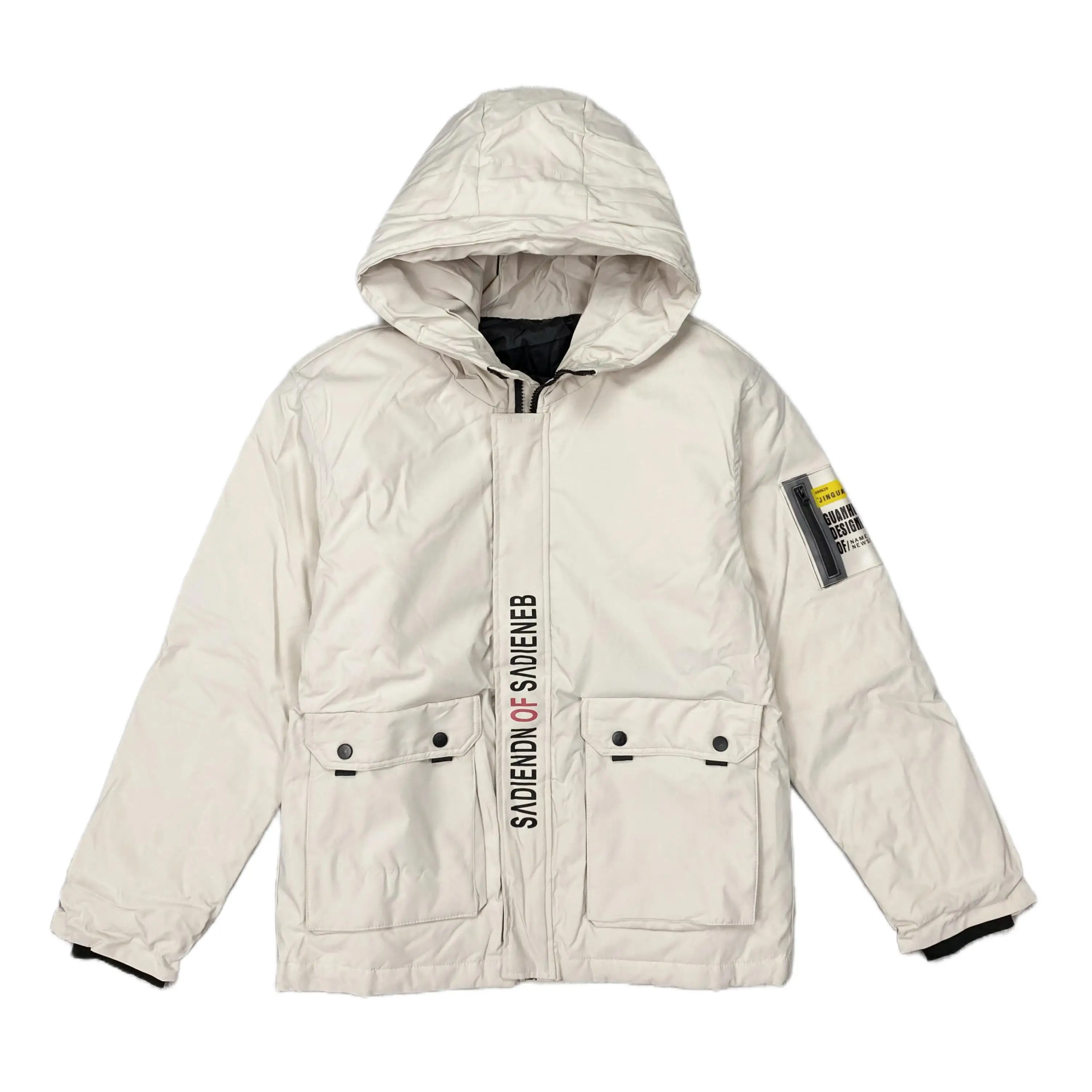 Men's Hooded down Jaet Winter New Faion Casual Warm White Du Feather Letter Print Coat Regular Length Stand Sle