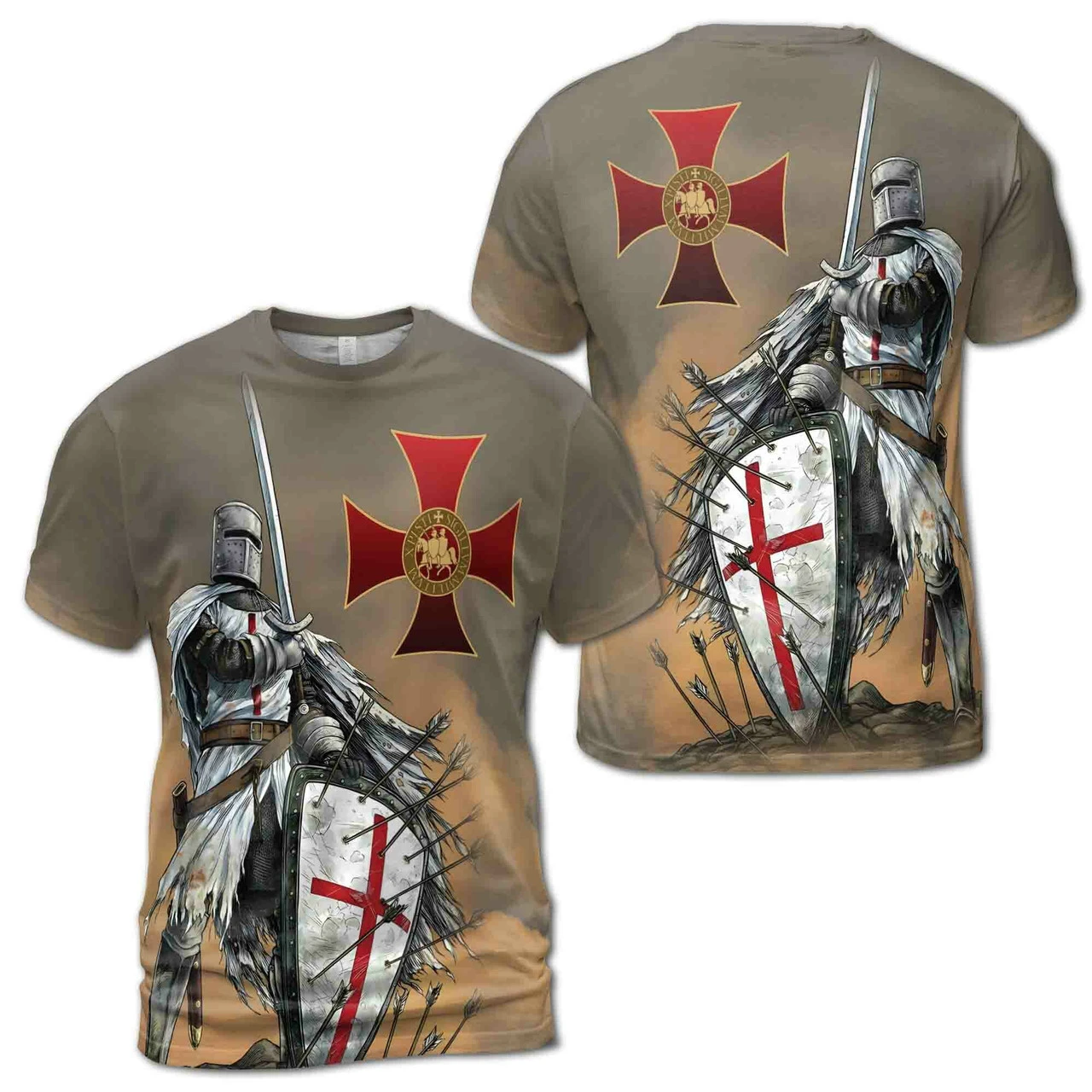 Men's Vintage Medieval Templars Graphic T-shirt Classic Cool Design Short Sleeved Retro Tees Casual O-neck Loose Simple T Shirts