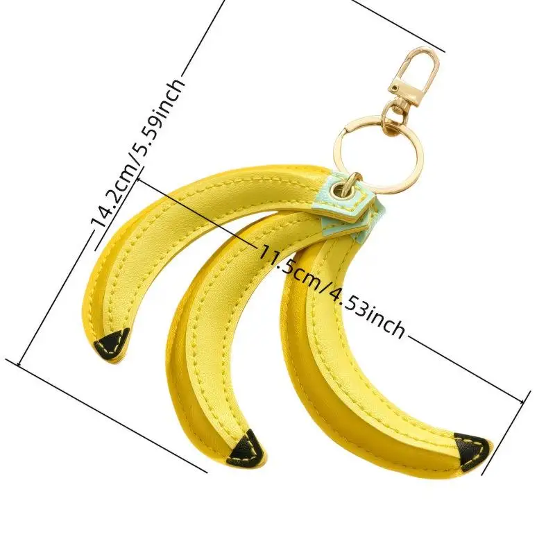 Cute PU Leather Banana Pendant With Key Rings Leather Cords For Bag Decoration Phone Lanyard Gift For Women/Kids/Bag Accessory