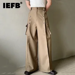 IEFB Men's Casual Wide Leg Trousers Korean Style 2023 New High Waist Metal Piece Pocket Decoration Fashionable Pants 9A2104