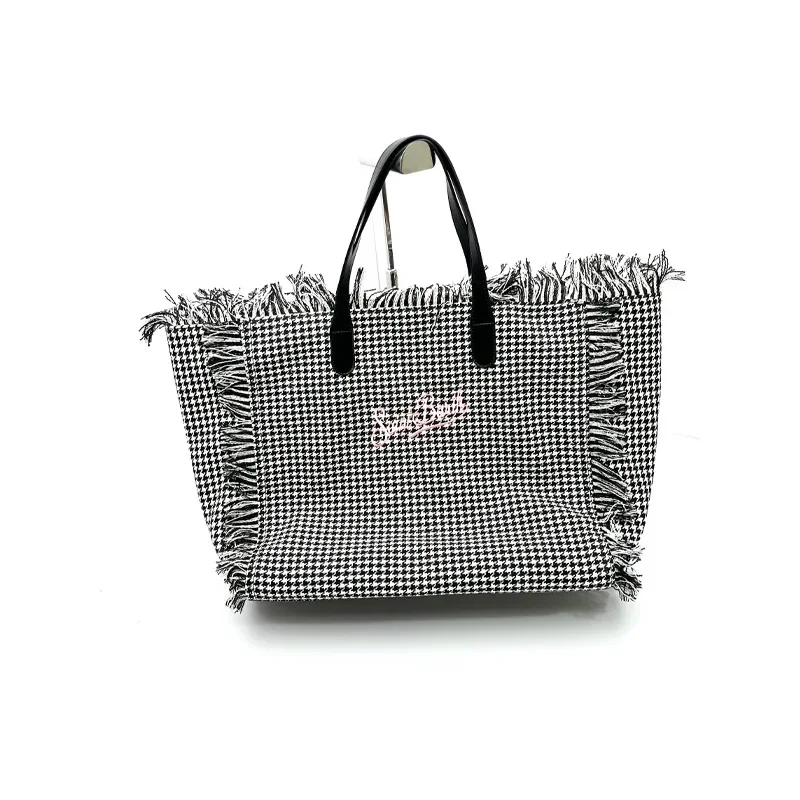 SAINT BARTH New Women\'s Large Capacity Leisure Tourism Stripe Plaid Handmade Tassel Handmade Handmade Handheld Handbag Mommy Bag