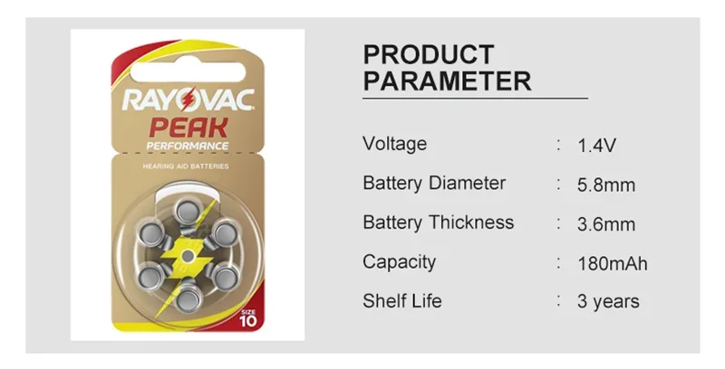 Zinc Air Button Cell Battery A10 ZA10 10A P10 PR70 60Pcs 10 Cards Replacement for Hearing Aid Long Lasting Power