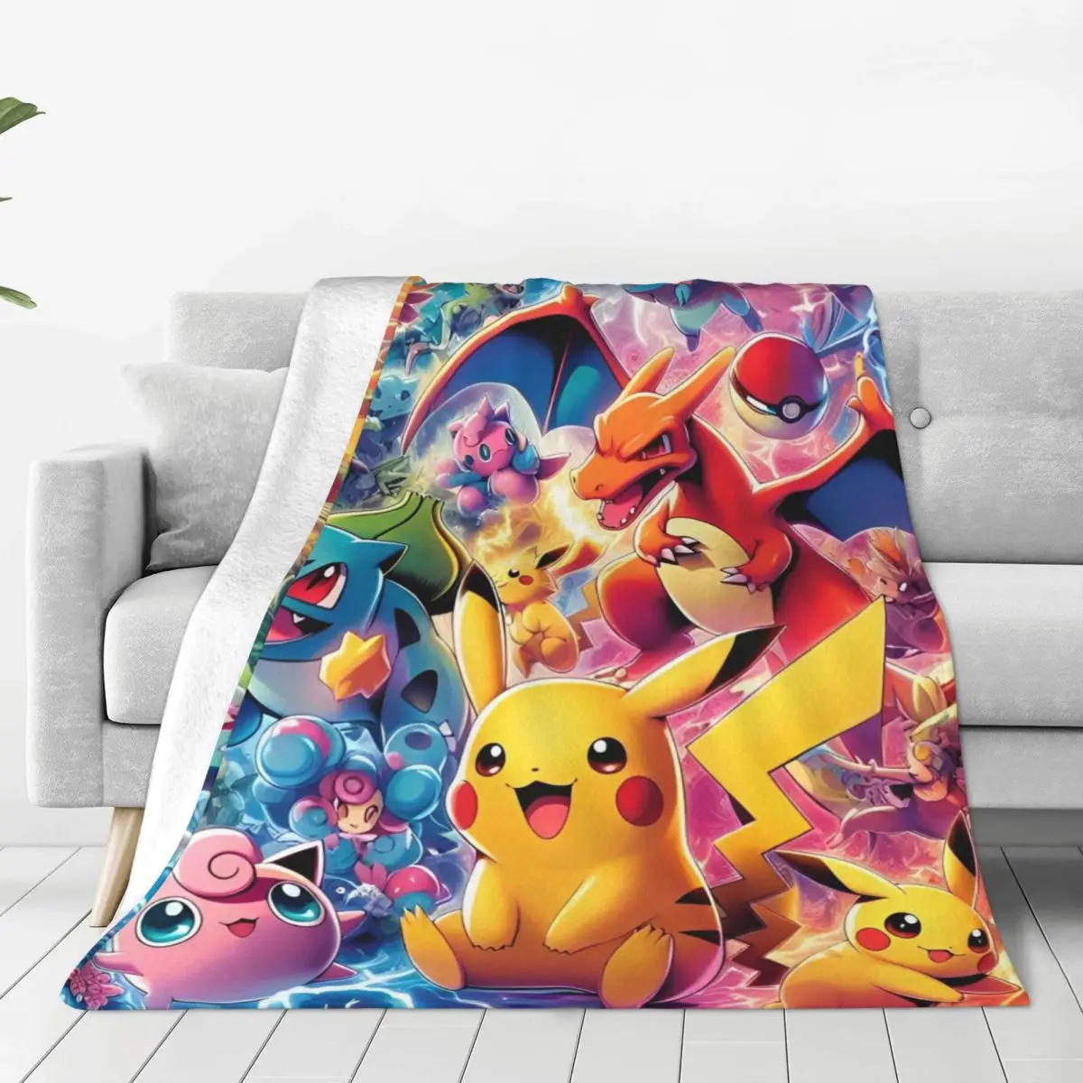 Pokemon Flannel ผ้าห่มผ้าห่มอุ่นสําหรับโซฟาเตียงปิกนิก Fluffy ผ้าคลุมเตียงโซฟาเตียง