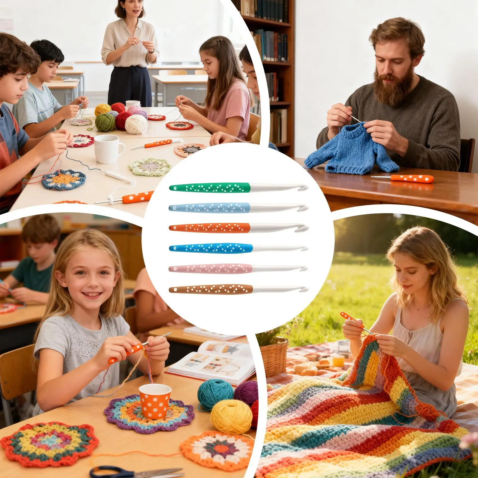 Haken voor haken Antislip grip Garen Kunst 6-delig Ergonomische haaknaalden voor jongens Meisjes Tieners Volwassenen Liefhebbers Moeder