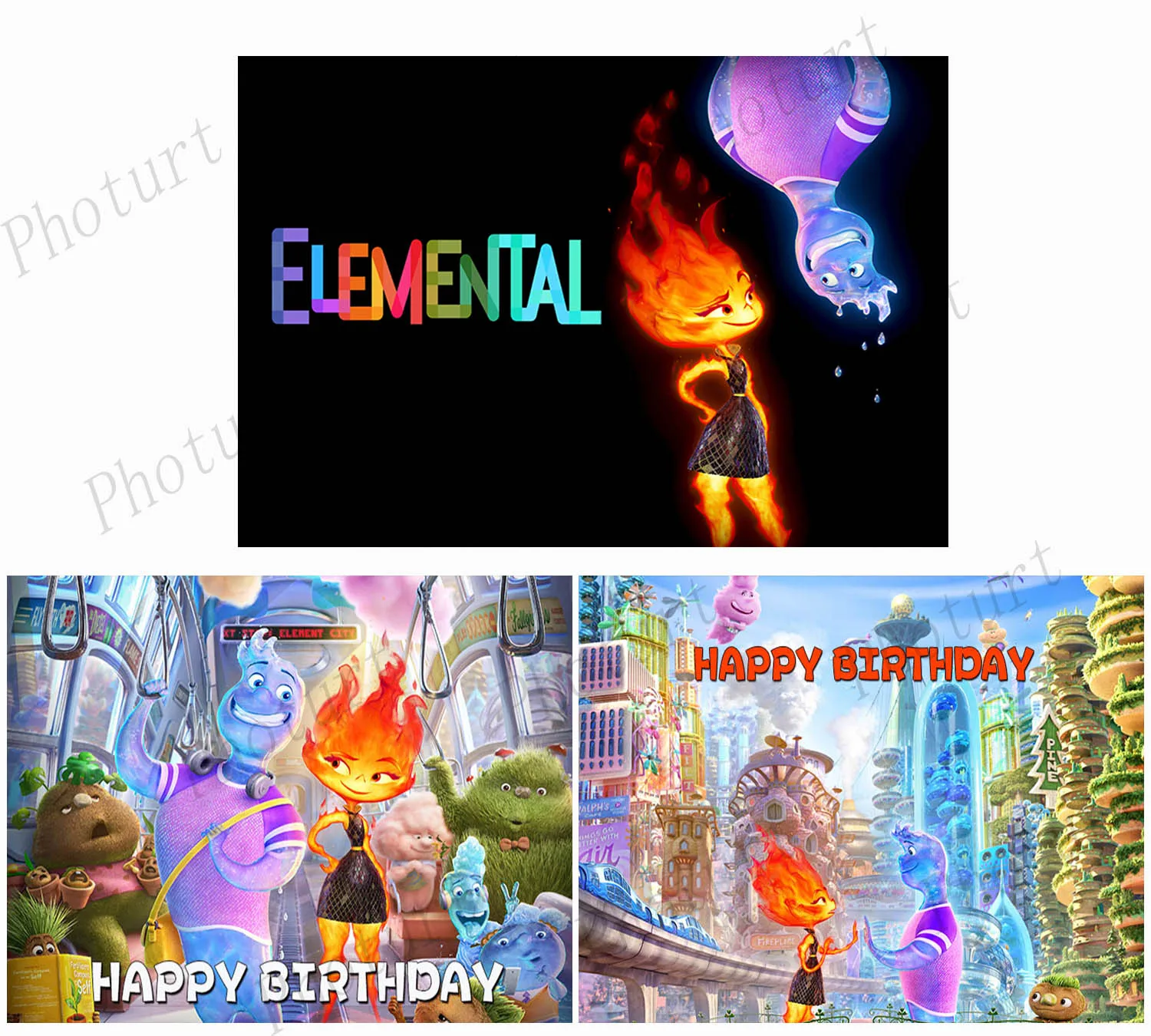 Disney Elemental City Exploring Backdrop Kids Birthday Decoration Background Water Fire Vinyl Polyester Photography Decor Props