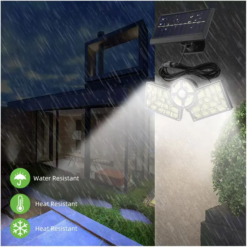 Solar Three-head Split Wall Lamp Villa Spending Garden Outdoor Human Body Induction Lamp Home Courtyard Garage Lighting Street L