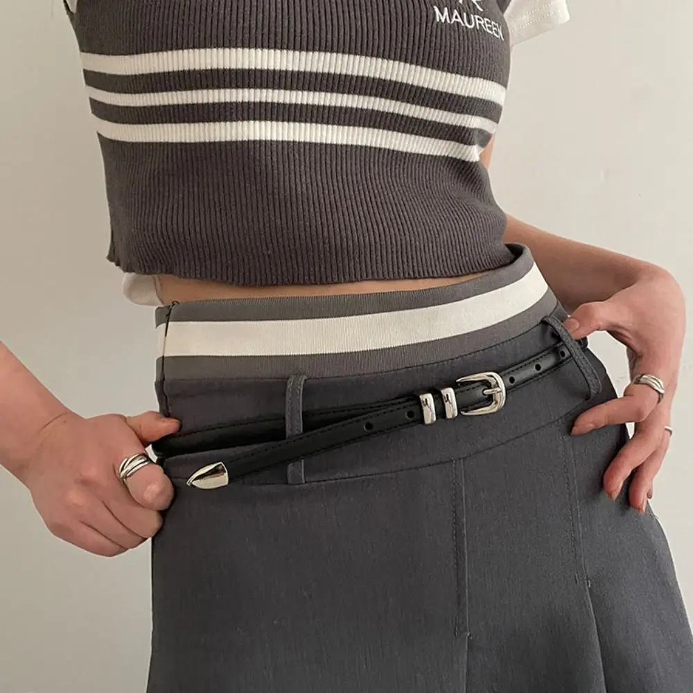 Cinturón ajustable informal para mujer, cinturón de cintura estilo coreano Harajuku Y2k de cuero Pu, pantalones vaqueros Retro, banda para la cintura para mujer