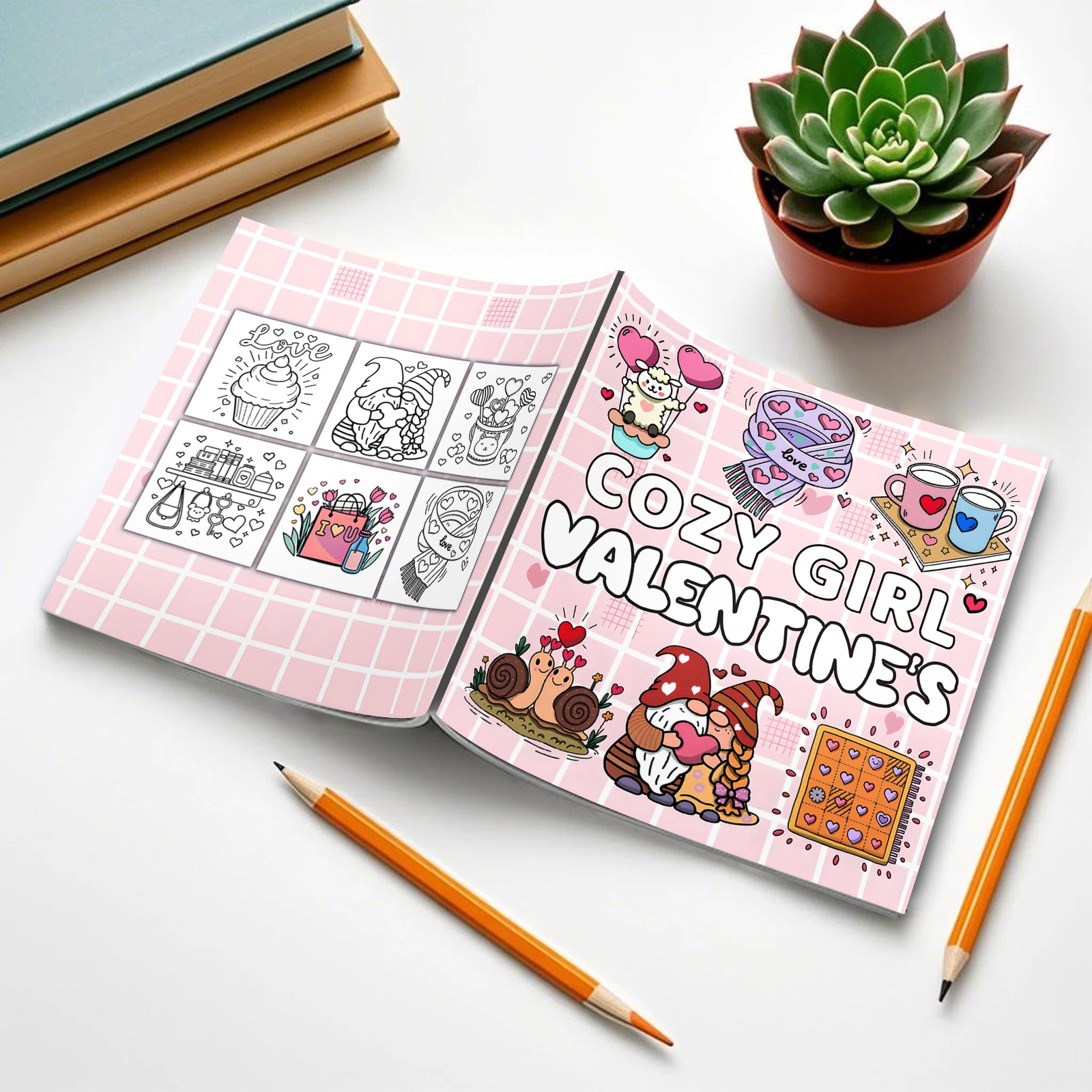 COZY GIRL VALENTINES Coloring Book for Adults Featuring Cartoon Bold-easy Patterns for Relaxation Kids DIY Painting Drawing Book