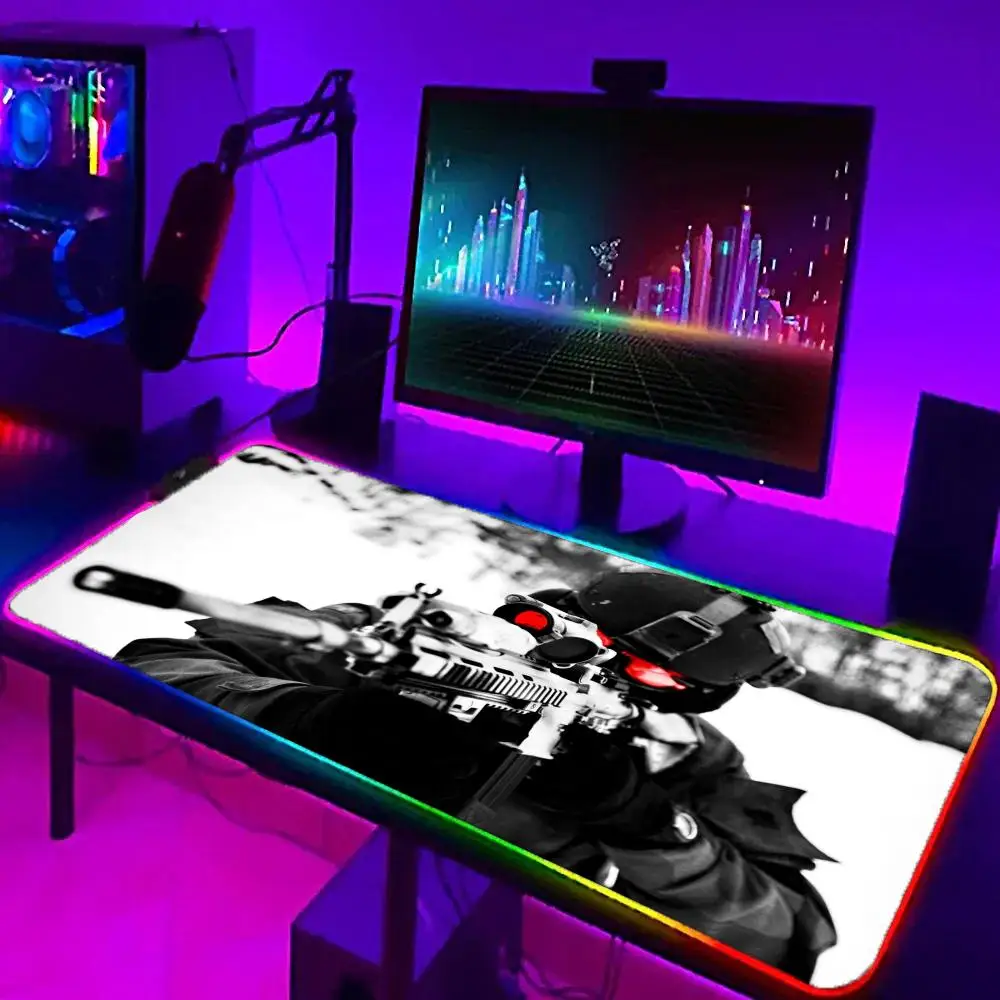 

Large RGB Mouse Pad Tactical Soldier Gaming MousePad Gamer Accessory LED Light Mousepads PC Computer Desk Mat with Backlit DIY