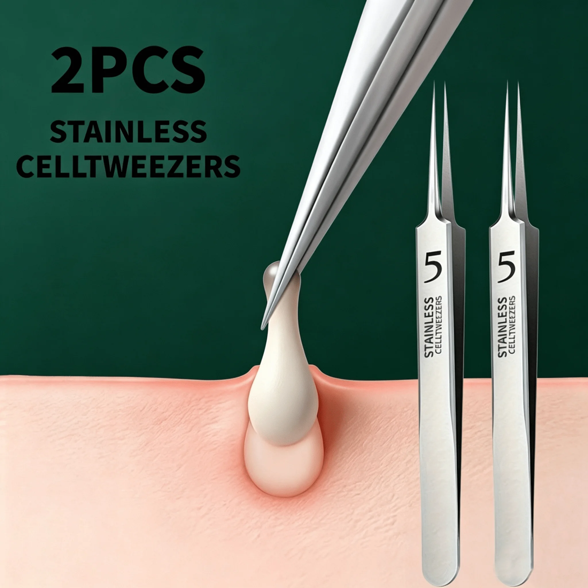 2pcs with 1pc Box.  Professional Precision Ultra Fine Tip Blackhead Tweezers, High Hardness Rustproof Stainless Steel Extractor