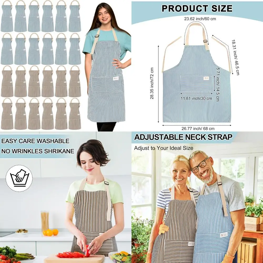

Bulk Unisex Linen Kitchen Aprons with Pockets, Adjustable Chef Bib Aprons for Men and Women, 24 Pcs Cooking Aprons Set