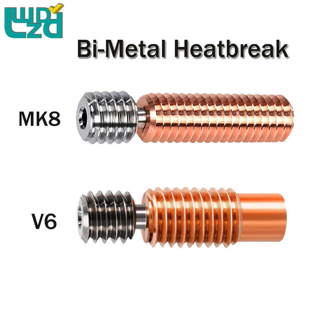 Alta qualidade 1 peça mk8 garganta bimetálica e3d v6 peças de impressora 3d bimetálica quebra de calor mk8 banhado a cobre quebra de calor para filamento de 1.75mm