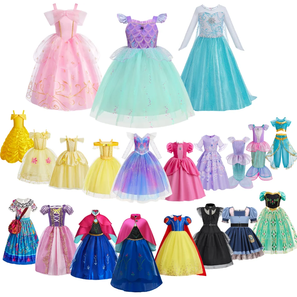 Girls Clothes Baby Birthday Party Anna Elsa Belle Rapunzel Princess Dresses cosplay Costumes Kids Halloween Snow White Elf Dress