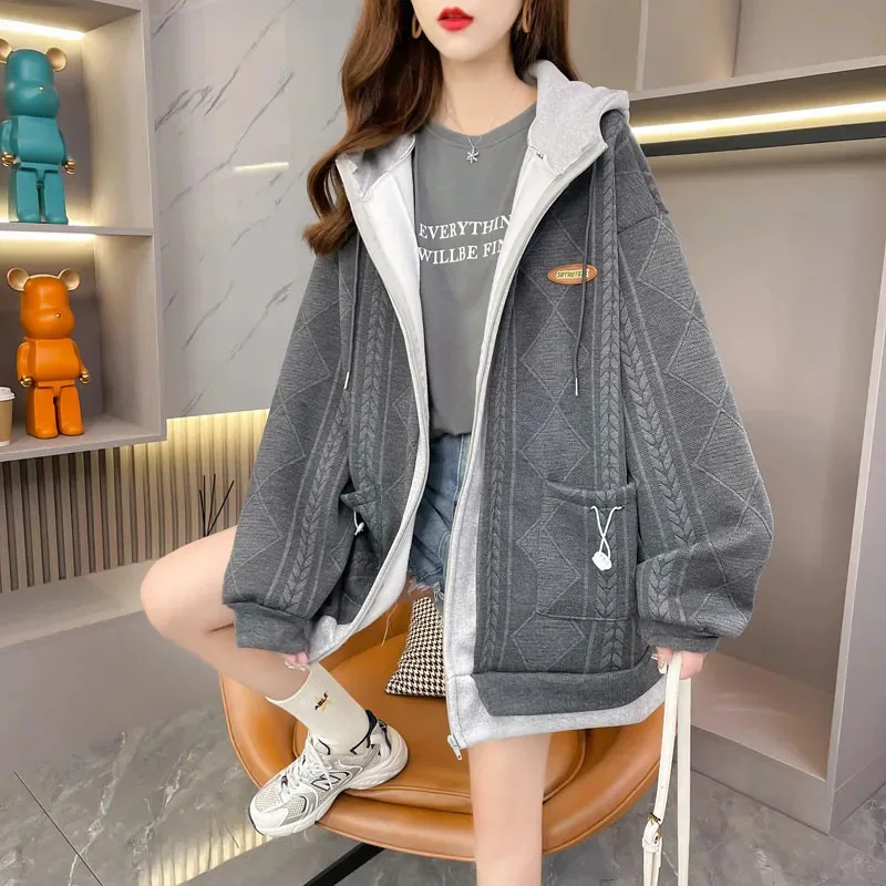 

New Oversized Women's Design Sense Small Hooded Hoodie Autumn Winter Plus Fleece Thicke Warm Jacket Female Casual Hoodie Coat