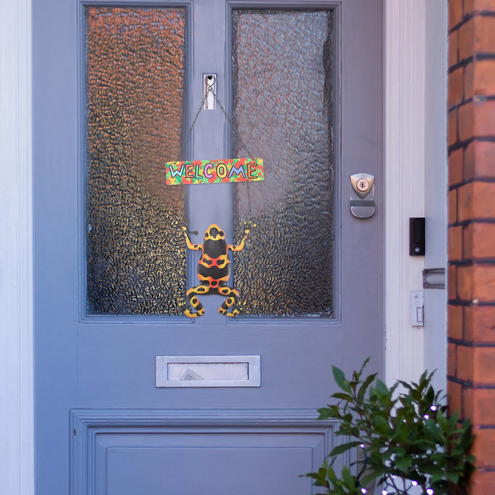 

Colorful Frog Welcome Sign Iron Craft Wall Pendant Decorative Hanging Door Ornament Garden Home Decor Front Porch Plaque Gift