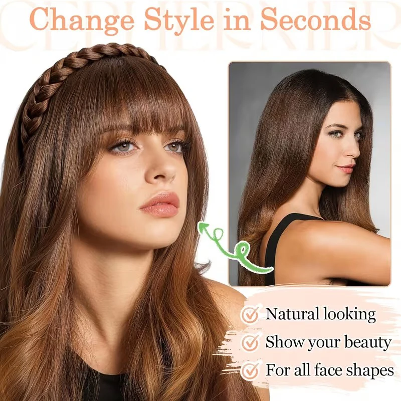 Front Hair Bangs Fringe Hair Extensions Headband Synthetic Bangs Headband for Women Synthetic Hair Fringe Headband with Bangs