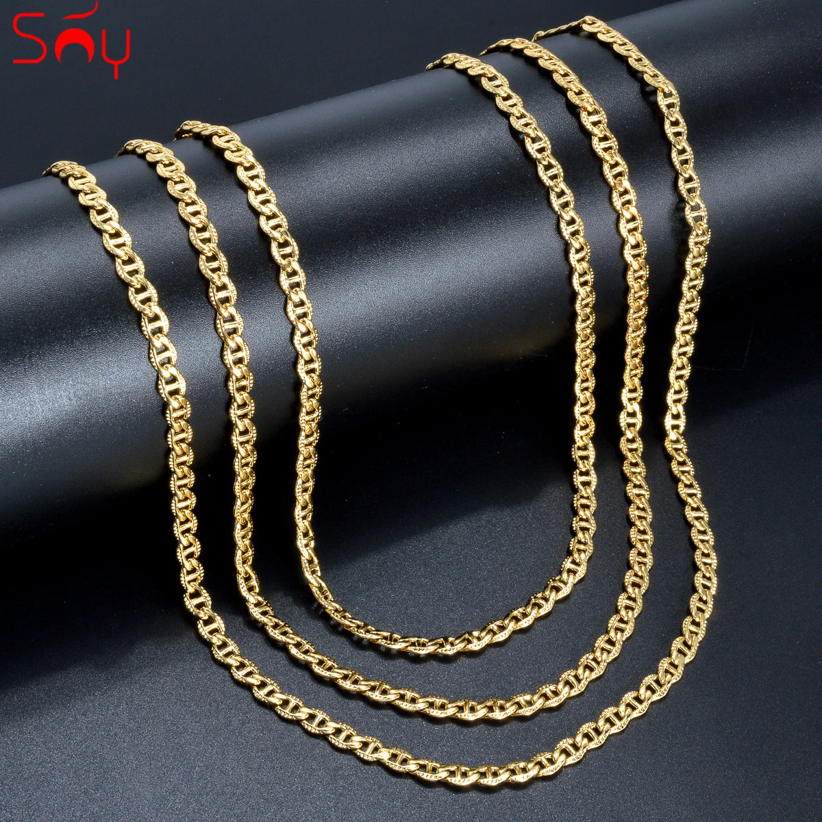 Sunny Jewelry Hiphop Punk Curb Cuban Necklace for Men 18K Gold Color Italian Copper Women\'s Neck Chain Necklace Wedding Jewelry