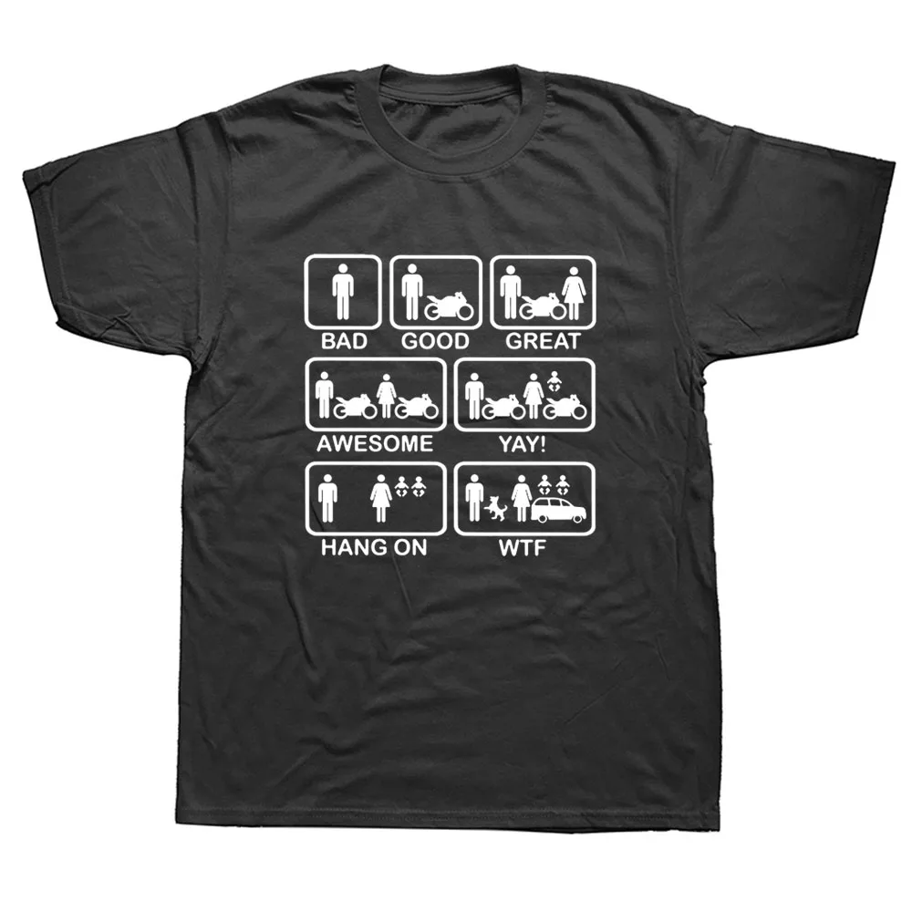 

FPFunny Motorbike T-shirt Men New Born Baby Bad Good Great Awesome Life T Shirt WTF Family Cotton Tops Tees Black Streetwear