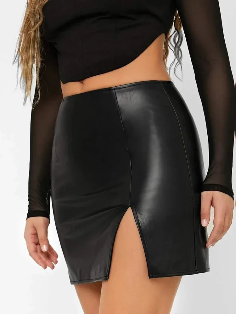 Women's Sexy Matte Faux Leather Mini Skirt Side Split Summer Bodycon PU Skirt Fashion Party Clothing Clubwear Support Custom