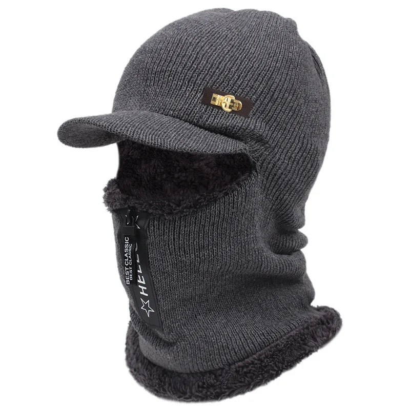 Kältebeständige und warme Wollmütze für Herren im Herbst und Winter, Fahrrad-Strickmütze, Nacken- und Ohrenschutz, integrierte Baumwollmütze