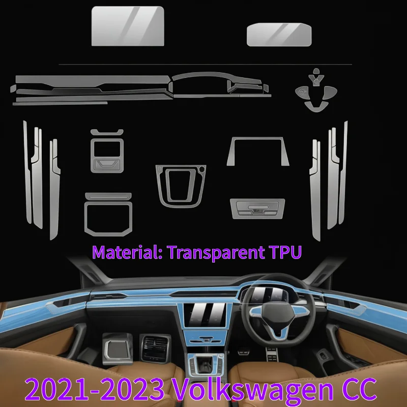 For 2021-2023 Volkswagen CCr transparent film navigation instrument cluster center console gear shift screen interior TPU film.
