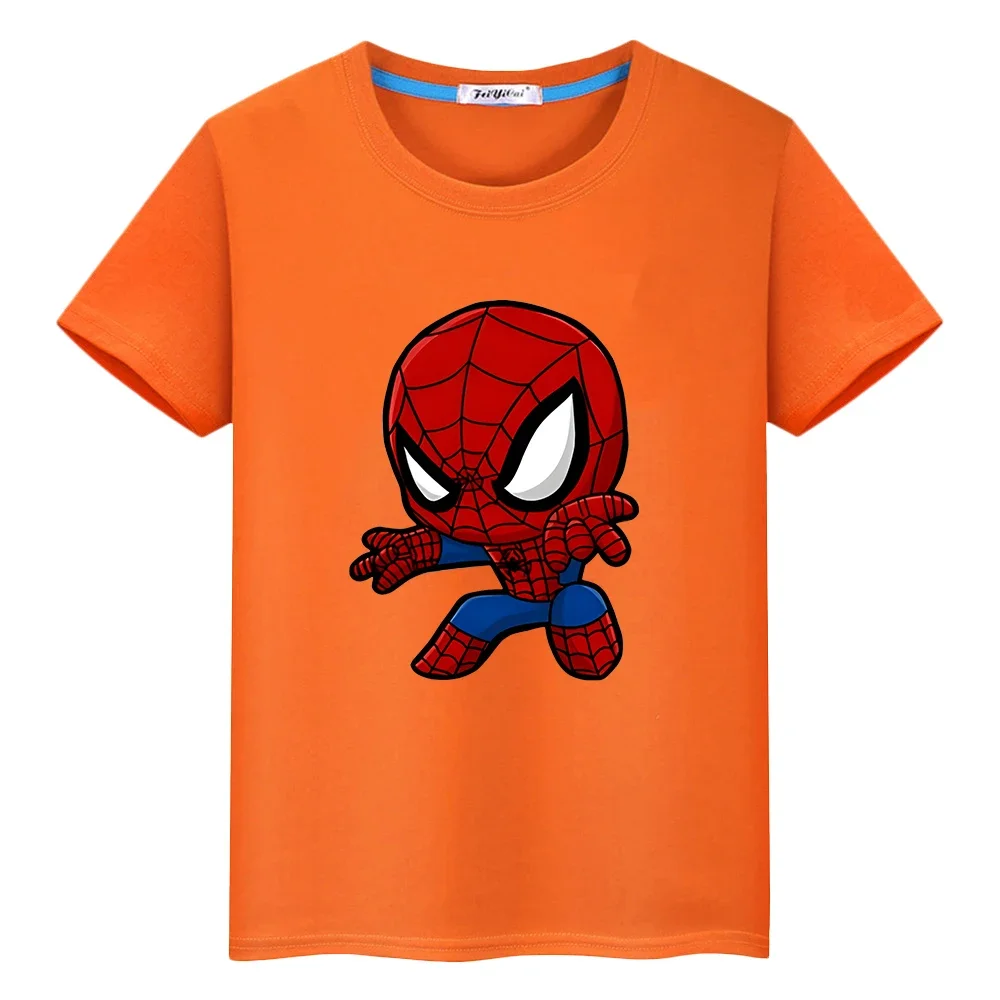 Marvel Summer Print 100%Cotton T-shirt Kawaii Sports Short Boys Girls Spider-Man Cute Anime Tops Kids holiday gift y2k clothes