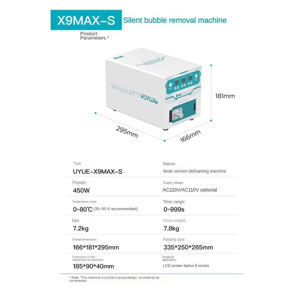 Imagem -02 - Uyue-máquina Debubble Silenciosa Bomba de Vácuo Embutida Tela Móvel Curva e Plana Remoção de Bolhas Ferramenta de Reparo 450w Polegadas x9 Max-s