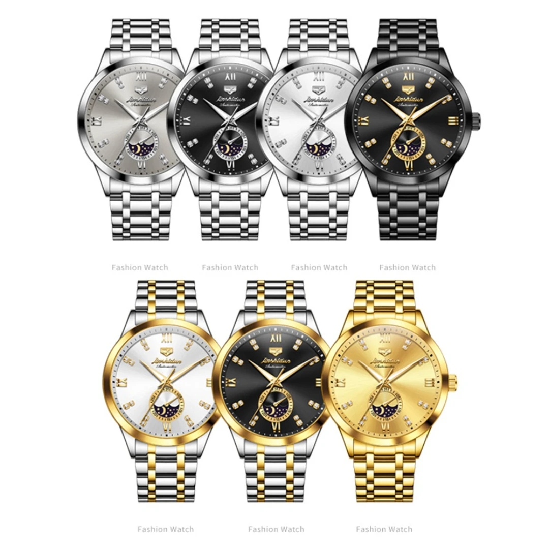 JSDUN-ساعة يد ميكانيكية بقرص دائري ، سوار ساعة مضيء ، فولاذ مقاوم للصدأ ، هدية عصرية ،