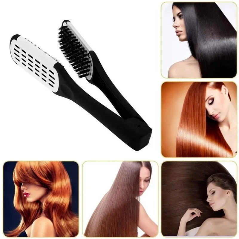 Pro Hairdressing Straightener Nylon Hair Straightening Double Brushes V Shape Comb Clamp Not Hurt Styling Tools DIY Home