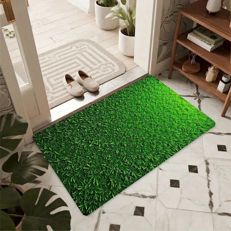 Botanical Nature Theme Area Rug Lush Clover Foliage Graphic Fresh Green Plant Art Design Rug for Hallway  Bedroom Home Decor