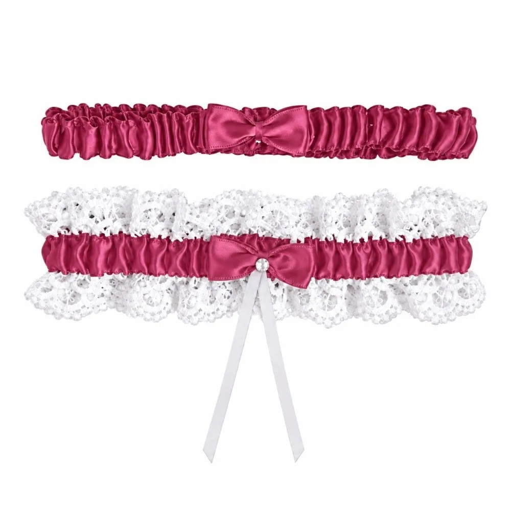 Sexy Lace Bow Garter Belt Satin Elastic Bowknot Thigh Bands Ruffled Adjustable Strap Leg Rings Set for Women